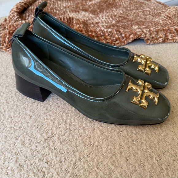 Tory Burch Dark Gray Heels with Gold Emblem - Picture 2 of 7